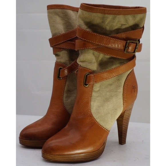 Frye Shoes - FRYE Women's HARLOW Multi Strap Boots Booties Distressed canvas and Leather 6.5M